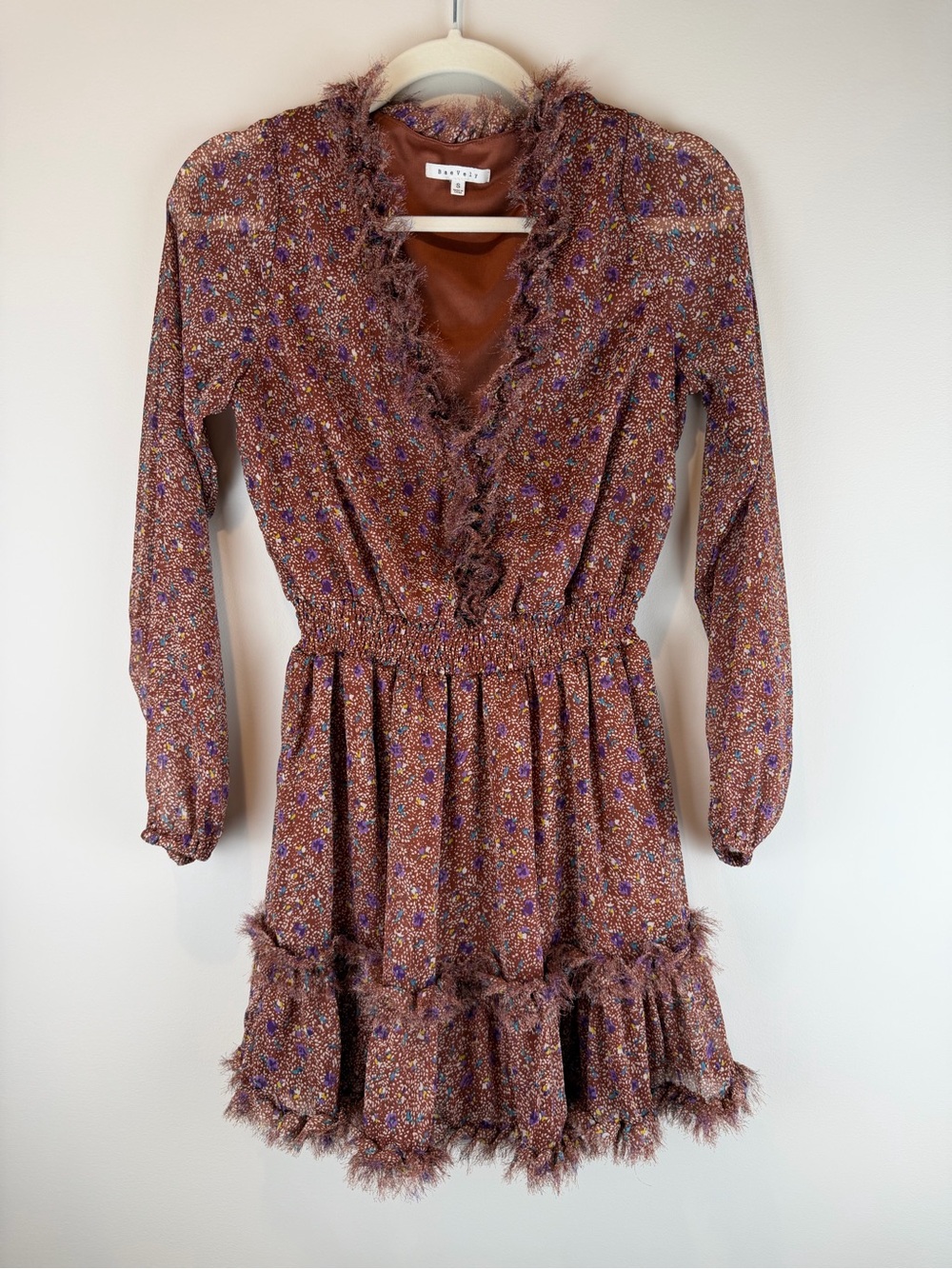 Baevely Brown, Tan and Blue Floral Mini Dress Size Small